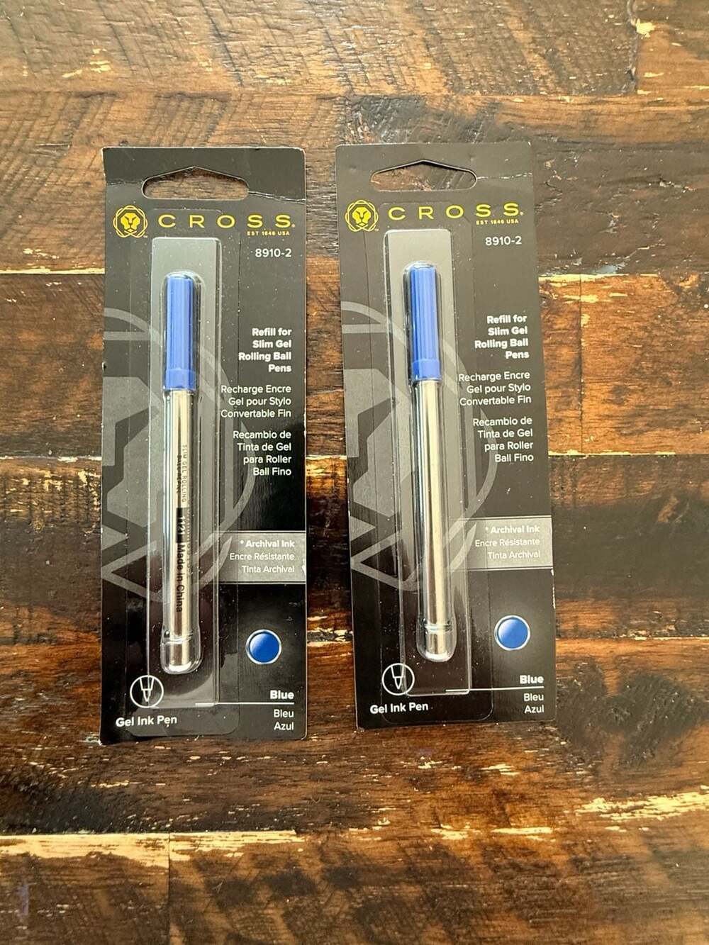Lot of 2 Cross 8910-2 Slim Gel Rolling Ball Pen Refills, Blue Ink